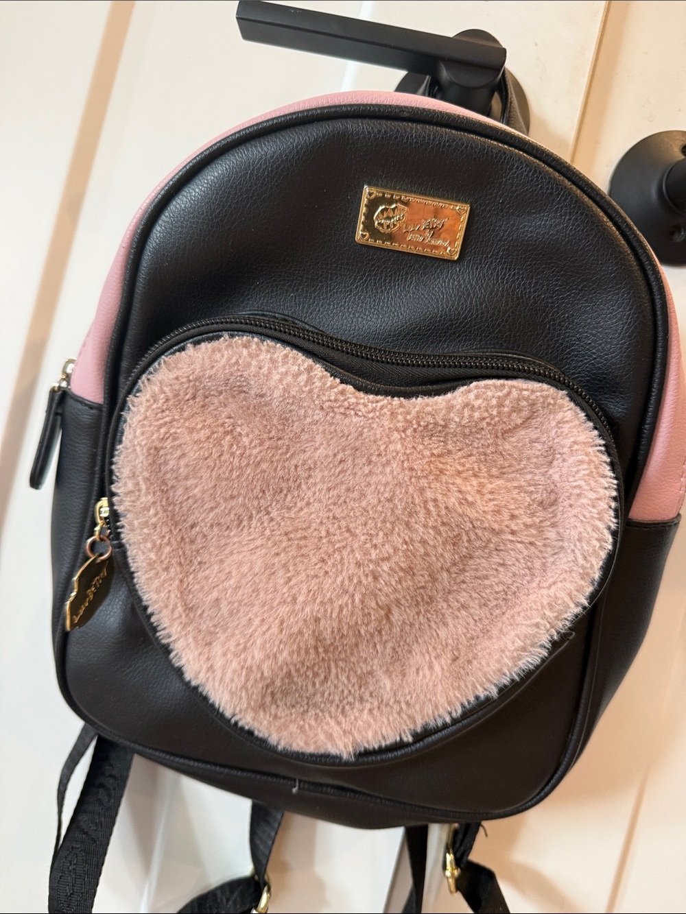 Betsey Johnson Heart Accent Pink & Black Mini Backpack - purse designer bag